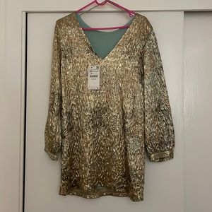 ZARA NWT Zara Trafaluc Mini Golden Dress - New Women | Color: Gold | Size: XS